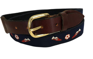 Men's Exclusive Ribbon Belt Soccer on navy | Designs by Lillie