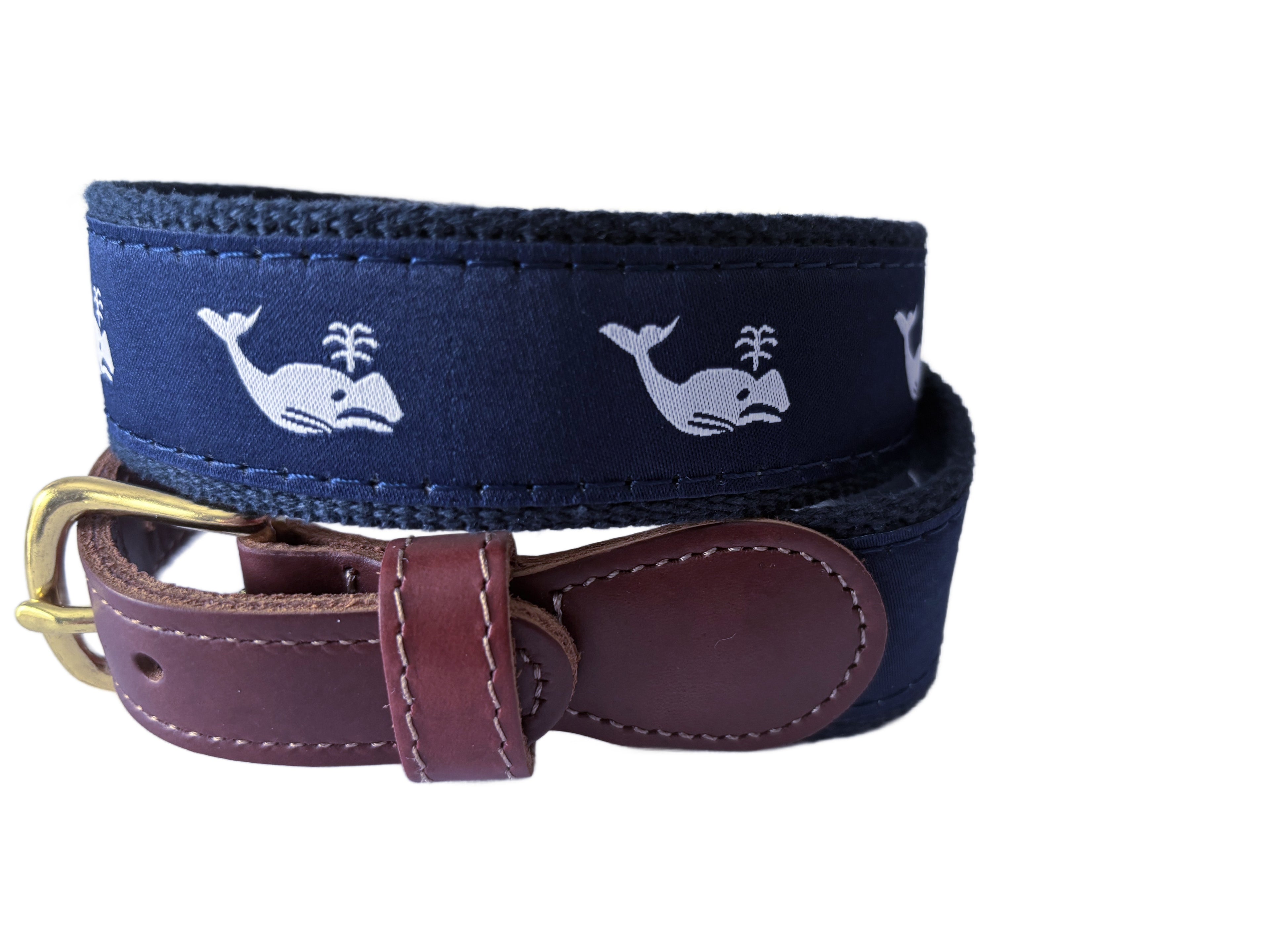 Boy's Preppy Ribbon Belt White Whales | Designs by Lillie