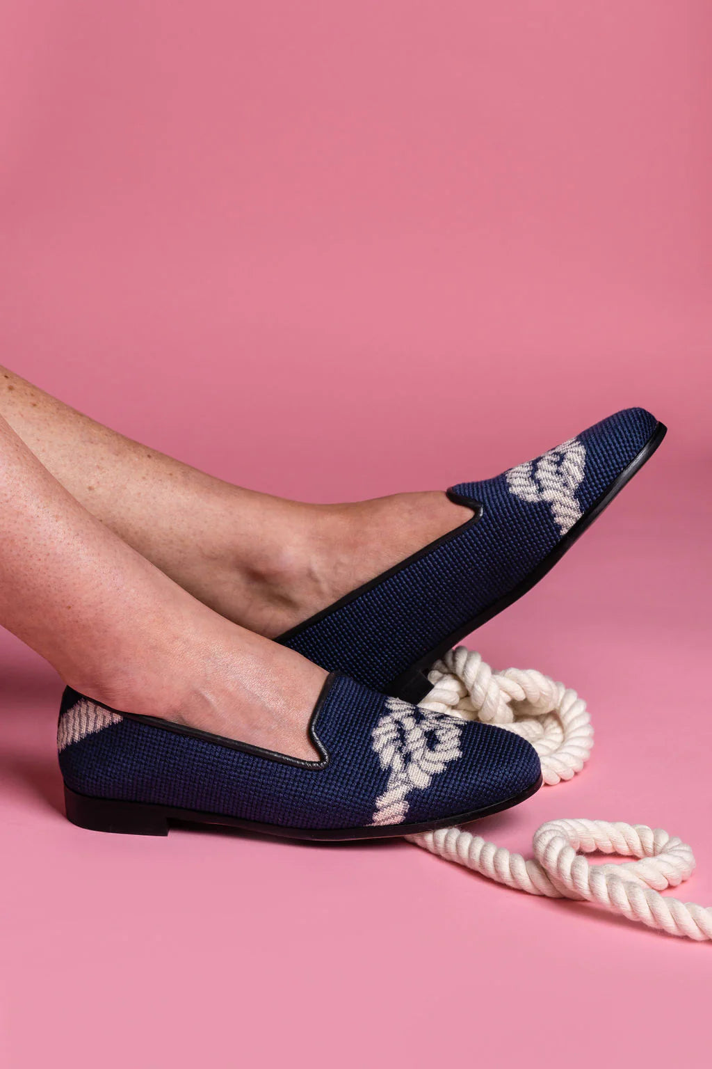 By Paige Nautical Needlepoint LoaferCollection Ropes on Navy| Designs by Lillie