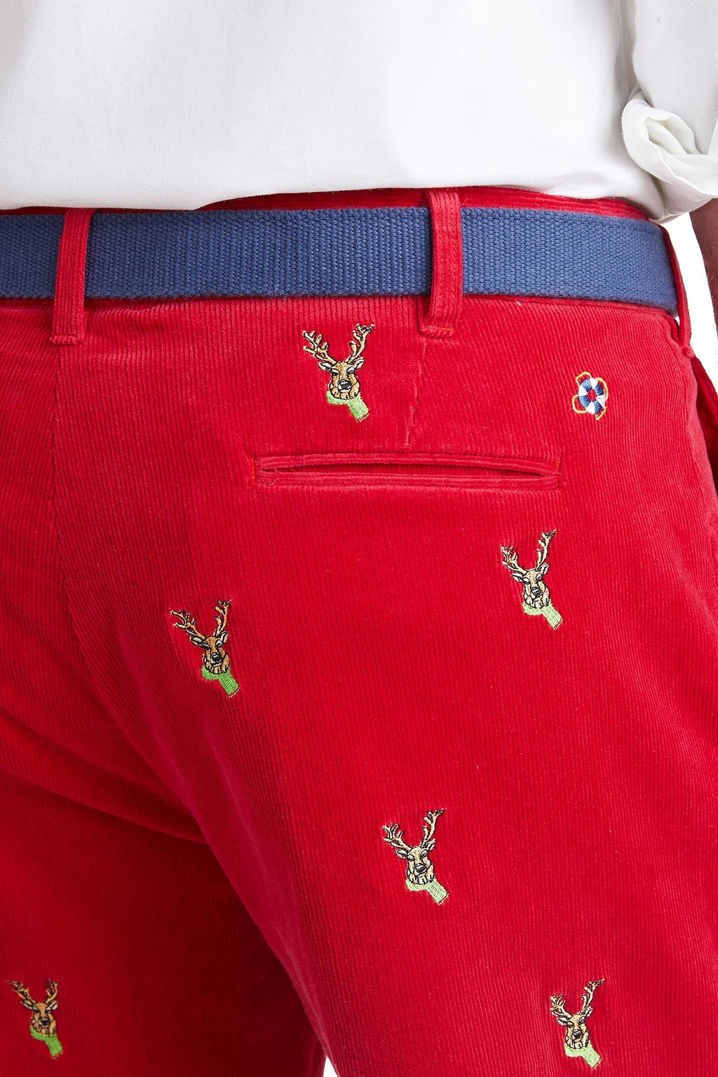 Men's Embroidered Coruroy Pants Crimson Red with Dasher