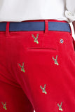 Men's Embroidered Coruroy Pants Crimson Red with Dasher