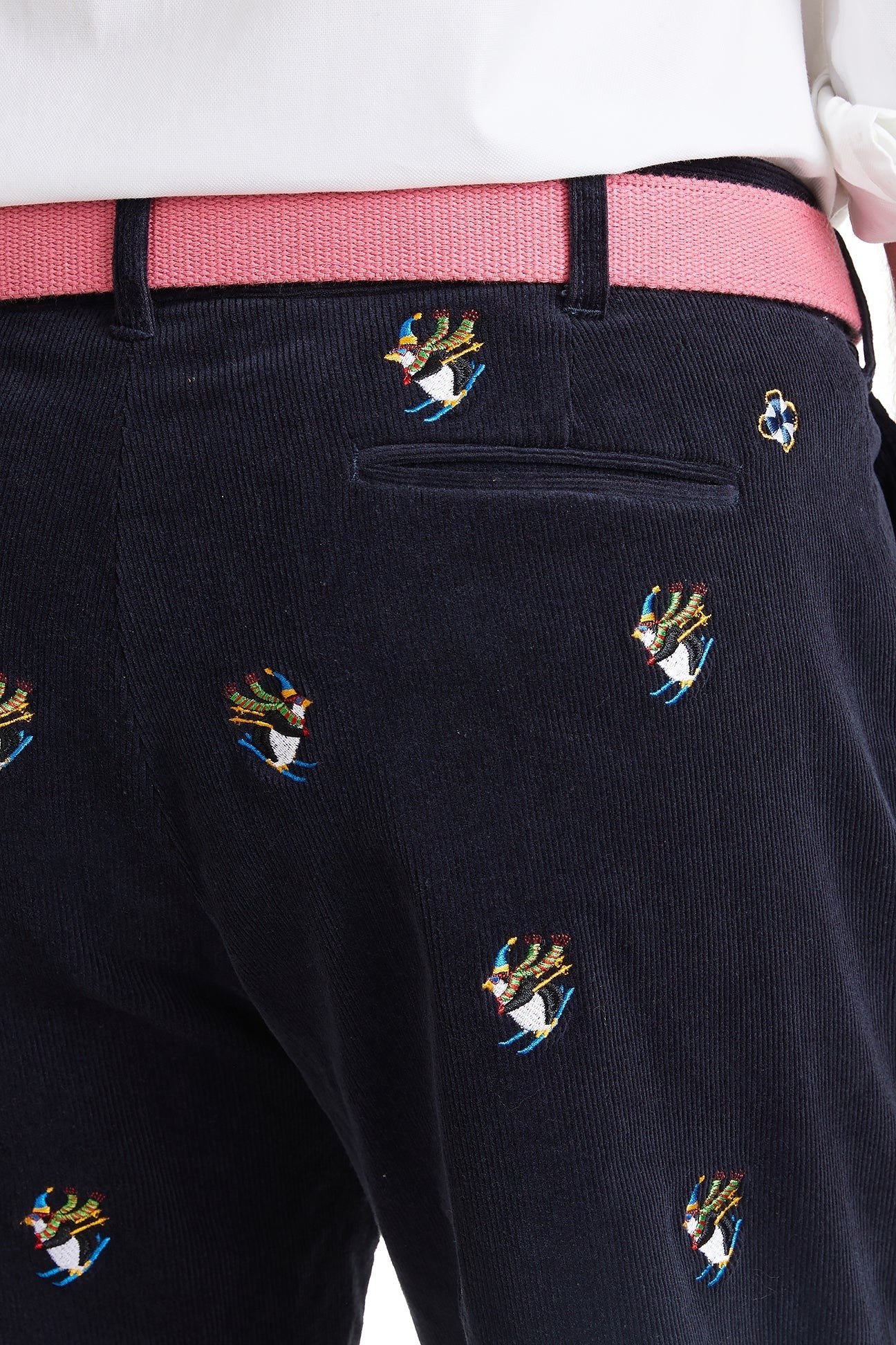 Men's Embroidered Beachcomber Corduroy Skiing Penguin on Nantucket Navy