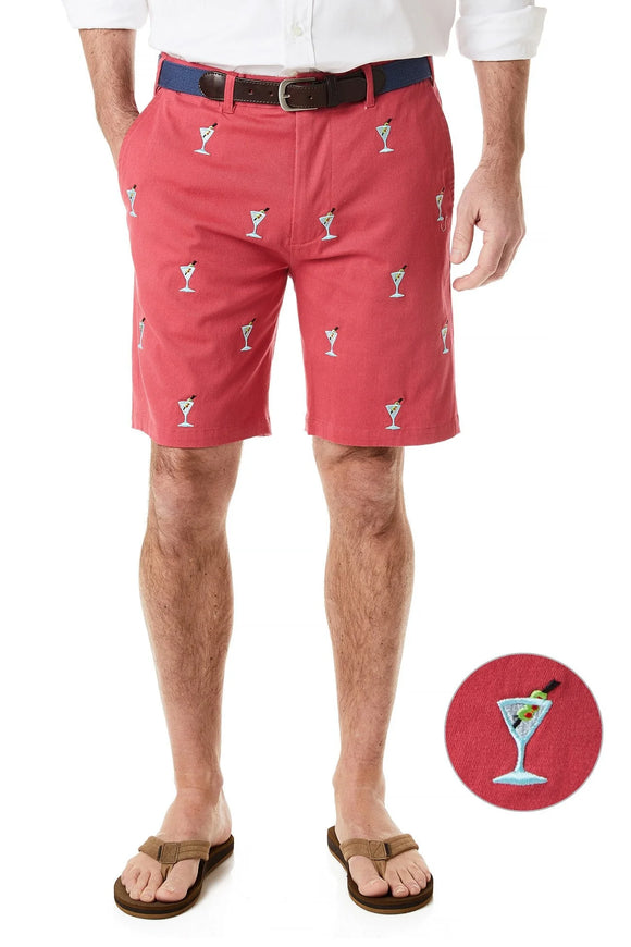 Men's Famous Embroidered Shorts by Castaway Clothing Martini on Red