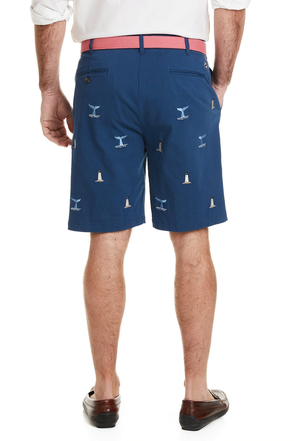 Men's Embroidered Shorts Whale Tails and Lighthouse