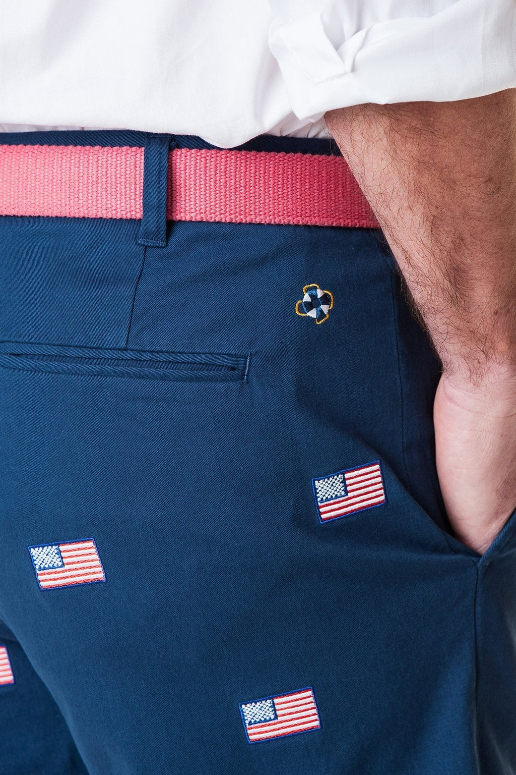 Mens Cotton Twill Embroidered Sorts American Flag