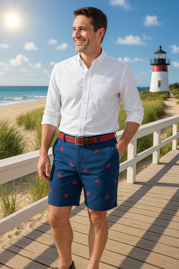 Cisco Embroidered Shorts by Castaway clothing Lobster on Navy
