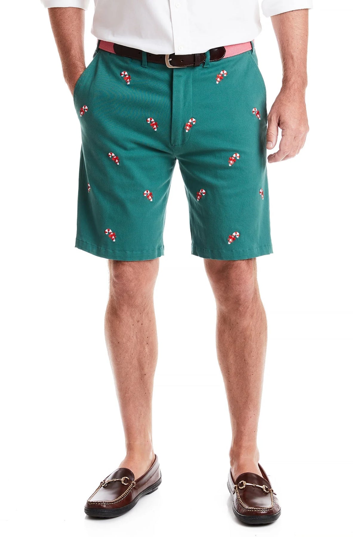 Cisco Stretch Twill Embroidered Shorts Candy Cane on hunter green