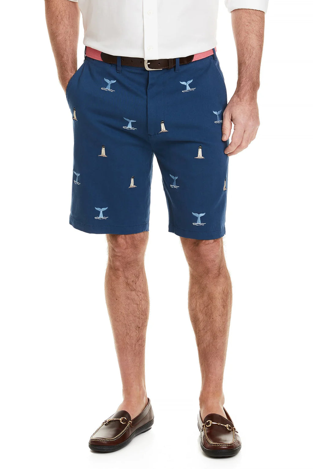 Men's Embroidered Shorts Whale Tails and Lighthouse