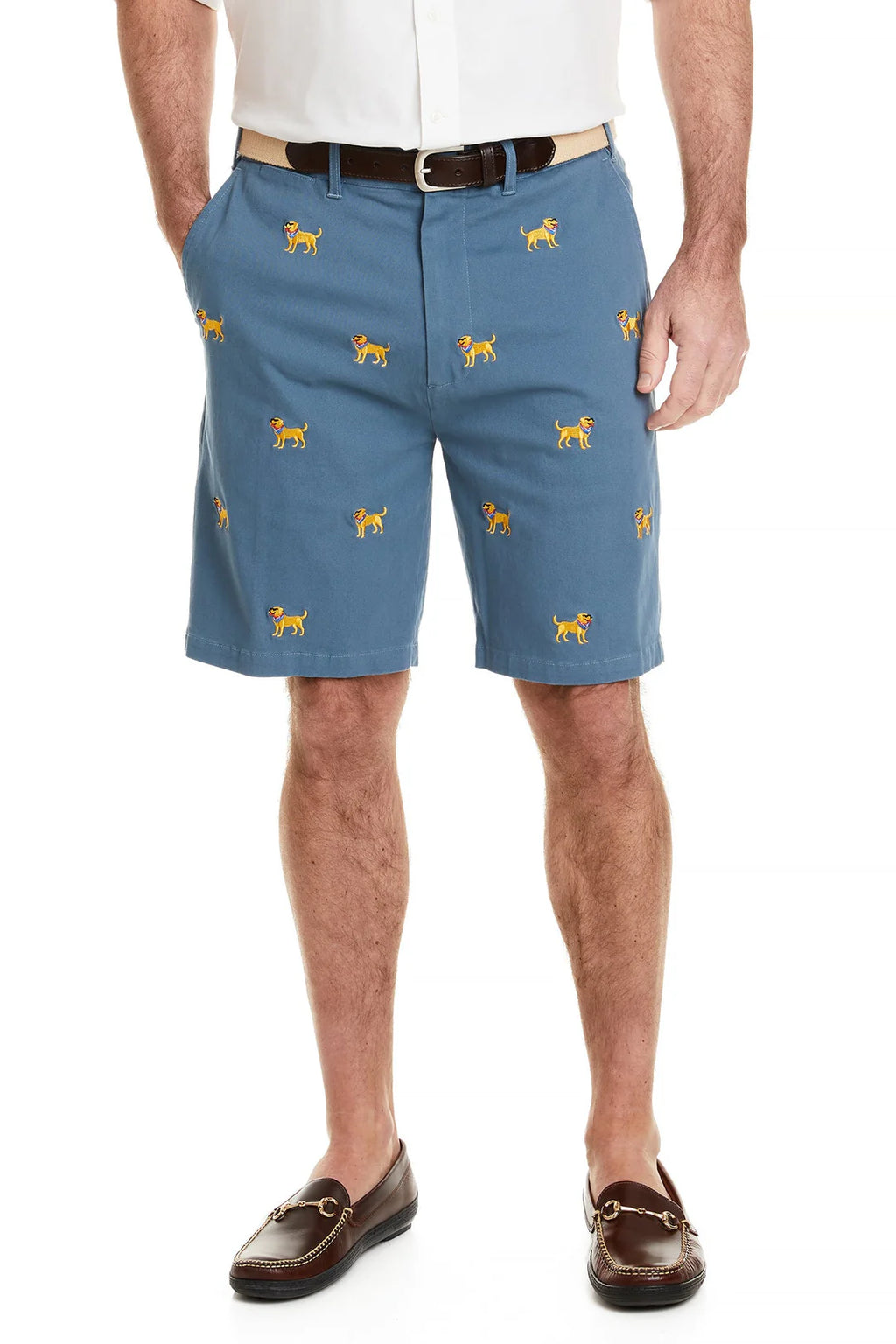 Mens Embroidered Shorts l Shorts Stone Ble-Patiotic Dog