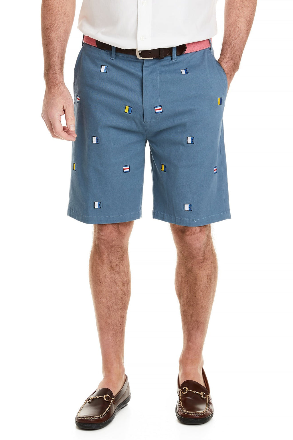 Men's Embroidered Shorts Signal Flags on Storm Blue