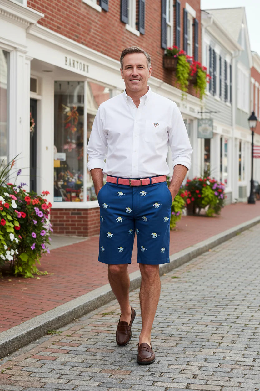 Men's Embroidered  Shorts Racetrack on Navy
