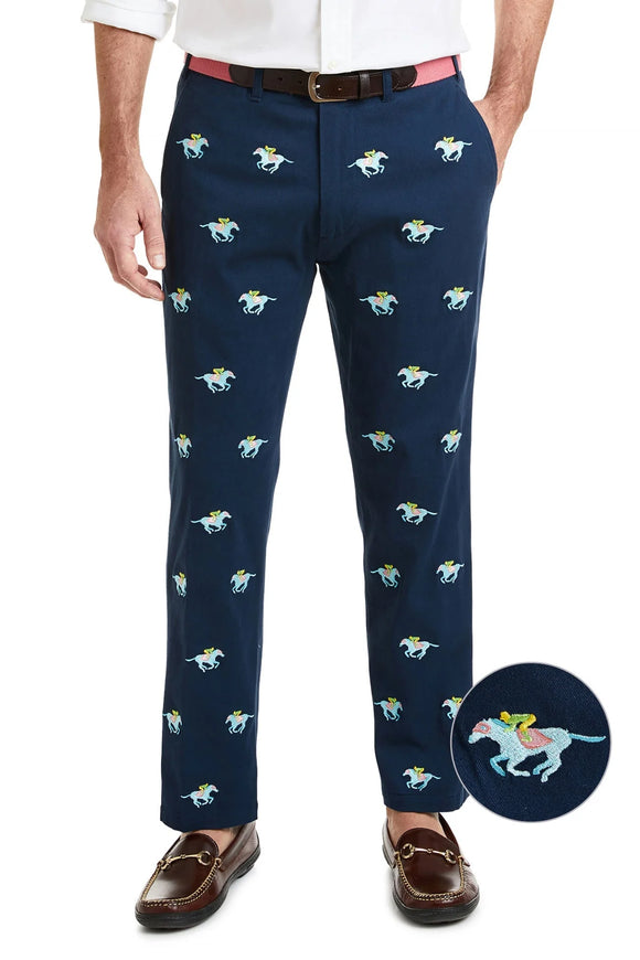 Harbor Stretch Twill Navy with Pastel Racing Horses