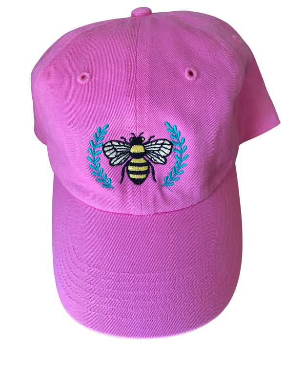 Lillie's Exclusive Embroidered Bee Baseball cap on Pink