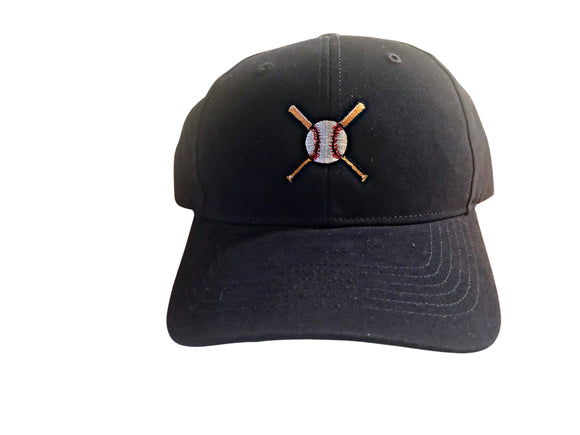 Kids Embroidered Baseball Cap | Ball and Bat on navy