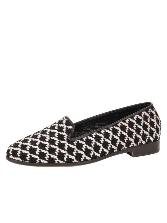 By Paige Hand-Stitched Needlepoint Loafers Fish Scales on Black