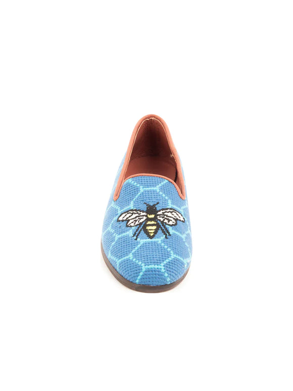 By Paige Needlepoint Shoes Bee on Blue Honey Comb