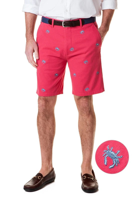 Men's embroidered shorts Blue Crabs on Hurricane Red