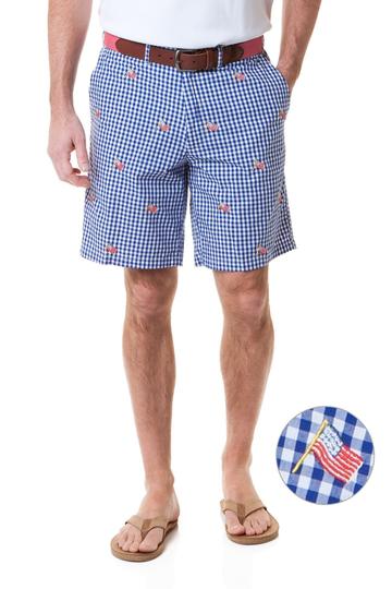 Special Sale Men's Casual Shorts American Flags on Gingham