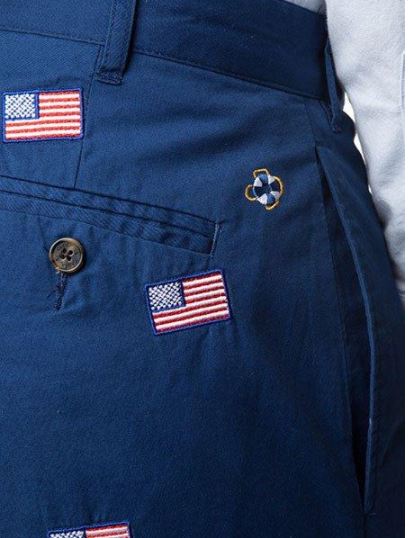 Men's Embroidered Sorts by Castaway Clothing American Flag on Atlantic Blue