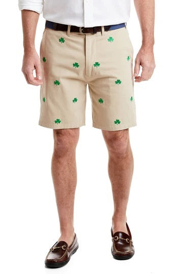 Men's Embroidered Shorts Shamrocks on Khaki