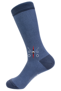 Crafted from our soft Peruvian Pima cotton-blend on exclusive "200 needle" knitting machines, these dark blue birds-eye pattern socks feature an embroidered sculling boat racing  across a tranquil body of water. 