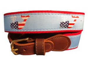 Boy's Preppy Ribbon Belt Patriot Whale.