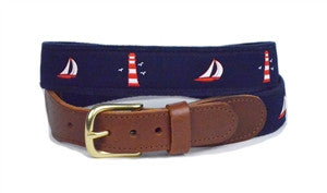 Boys Classic ribbon belt with  gulls observing from above watching sailboats sailing on the bay around