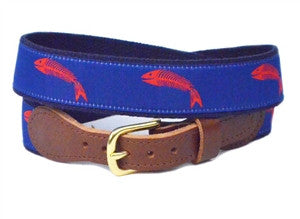 A Lillie Design exclusive, Men's fish bone belt on blue. Buy yours right here not available in stores