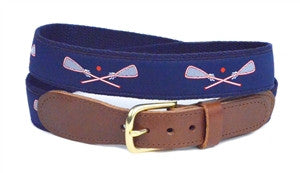 Mens most popular Red and  white lacrosse ribbon belt on navy is a  Lillie  Design Exclusive. Buy yours right now