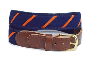 A lillie Design Exclusive, Mens Preppy navy and orange stripe ribbon belt as seen on the syracuse campus