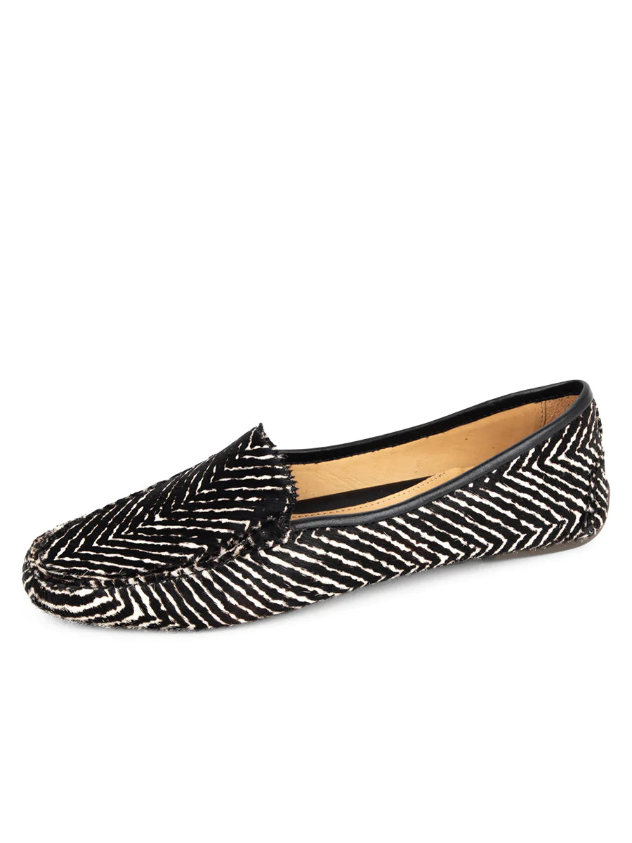 Jillian Driving Moccasin by Patricia Green -Black and white Herringbone| Designs by Lillie