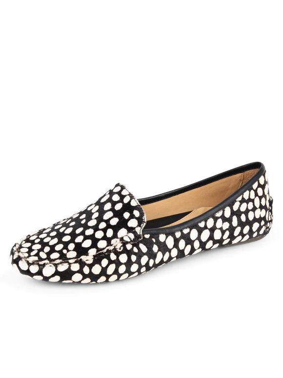 Jillian Driver Moccasin by Patricia Green Black and white Spots