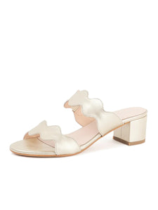 Palm Beach Scalloped Block k Heel Sandal By Patricia Green Gold