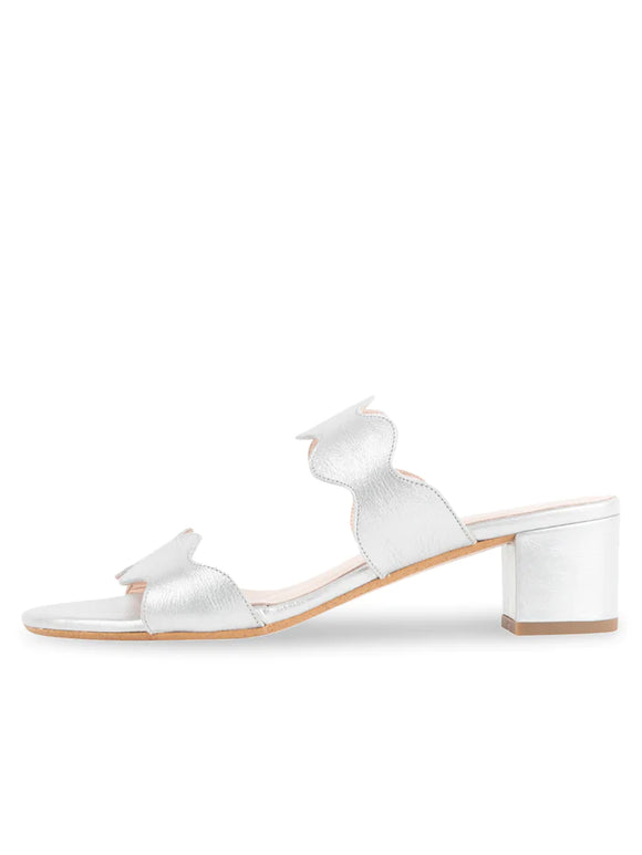 Scalloped block top heel sandals