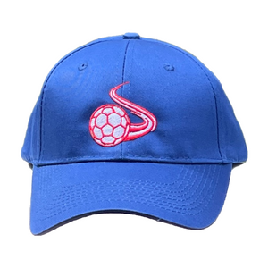 Kid's soccer baseball cap was designed by Lillie on medium blue with a red and white soccer ball shown witha trail of speed min red and white. Light up your soccer player's face with this great gift. 