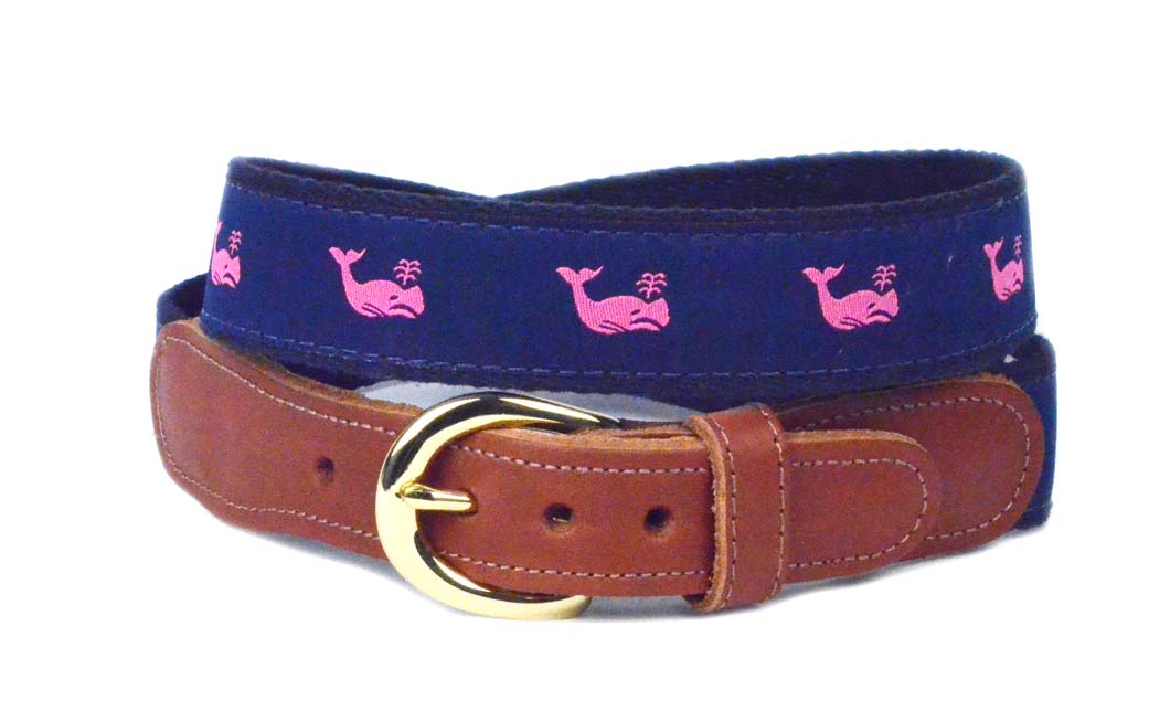 Men's Preppy Ribbon Belt Pink Whale| Designs by Lillie